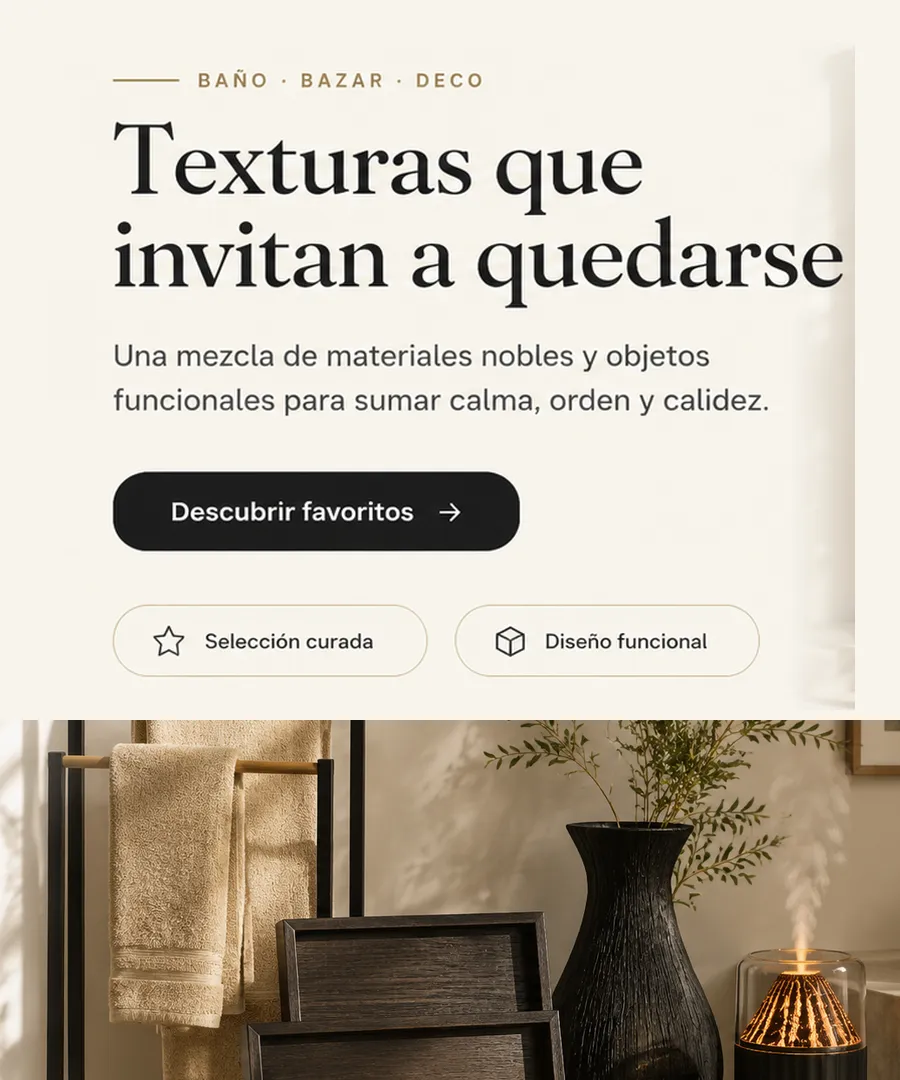 Texturas que invitan a quedarse — baño, bazar y deco
