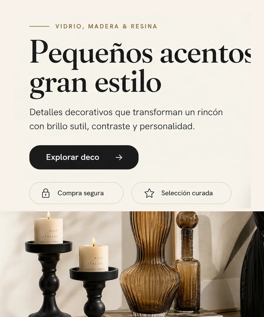 Pequeños acentos, gran estilo — vidrio, madera y resina